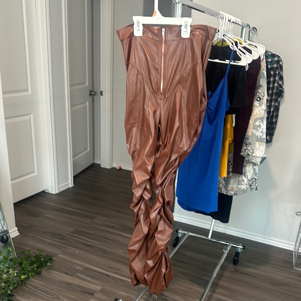 Brown Faux Leather Pants